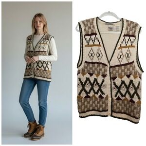 VTG Huntington Ridge Fair Isle Knit Button Front Multi Color Sweater Vest Sz XL